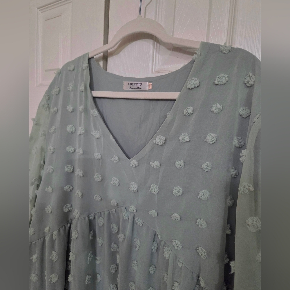 Hbeyyto Light Green Textured Dress Size 3XL - Picture 3 of 10